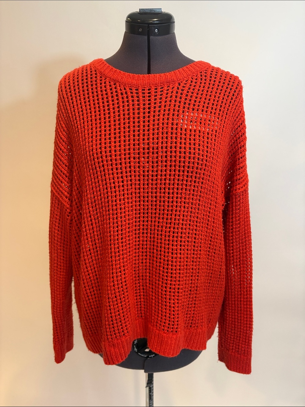 Forever 21 Open-Weave Crewneck Sweater in Bright Orange-Red